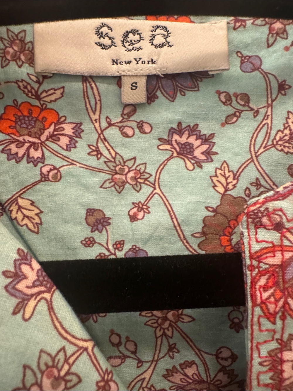 Sea New York Floral Puff-Sleeve Dress in Aqua and Rust - Picture 2 of 2